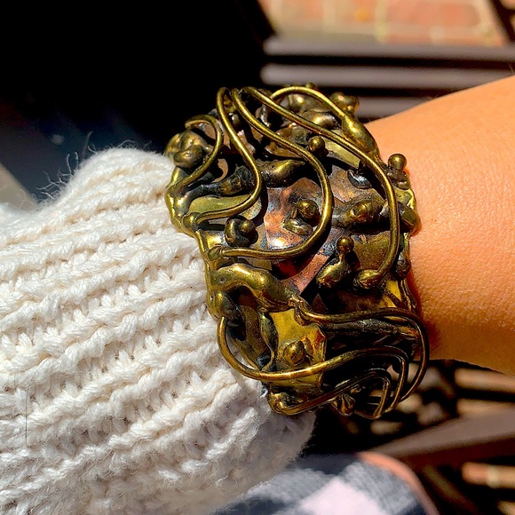 Unique Artisan Handmade Brass Gold Cuff Bracelet